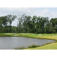 There's water everywhere on the seventh hole on Whispering Pines' Needler Course, which can play as long as 200 yards.