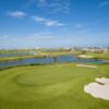 A view of the 5th green and fairway at Moody Gardens Golf Course