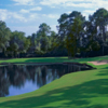 A view of a green with water coming into play at Walden on Lake Conroe Golf & Country Club.